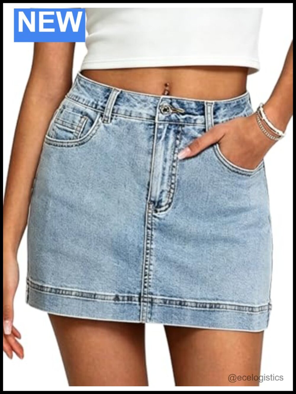 Y2K High Stretchy Denim Skort Mini Skirt with Pockets Casual